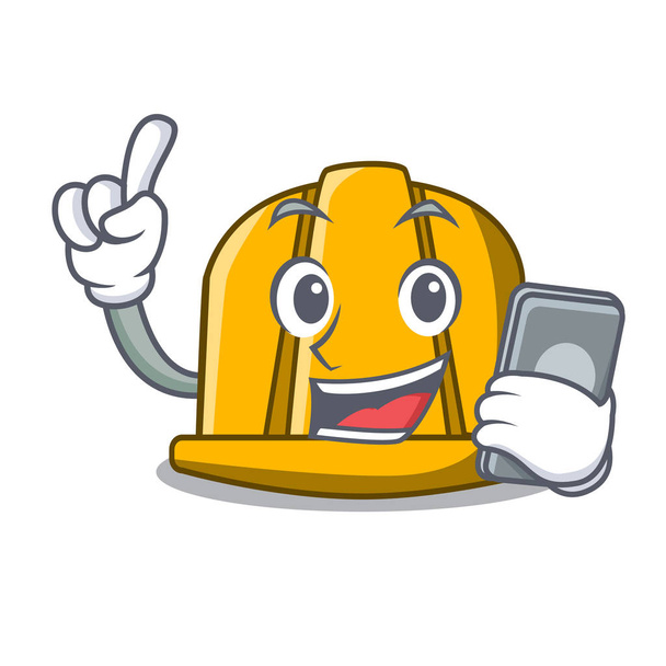 With phone construction helmet character cartoon vector illustration - Vektor, kép