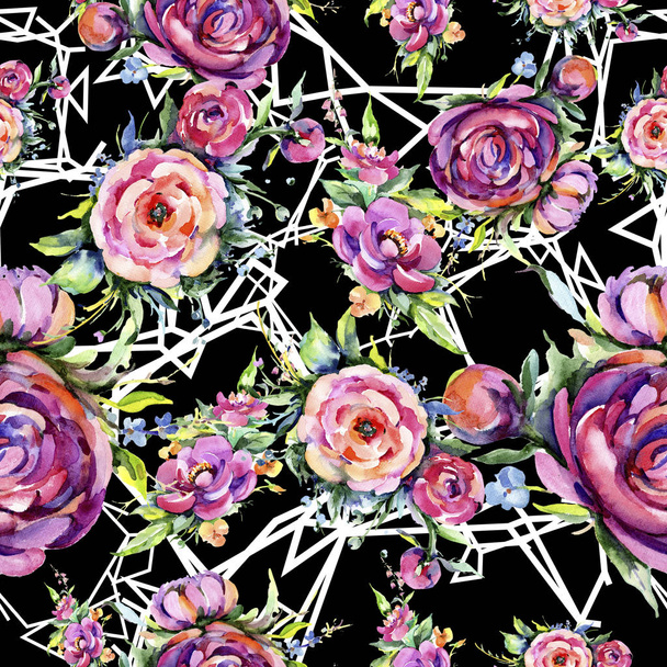Ακουαρέλα ανθοδέσμη ροζ παιωνία Ανθοστολισμός. Floral βοτανικό λουλούδι. Απρόσκοπτη υπόβαθρο μοτίβο. Ύφασμα ταπετσαρία υφή. Ακουαρέλα wildflower για φόντο, περιτύλιγμα μοτίβο, πλαίσιο ή στα σύνορα. - Φωτογραφία, εικόνα
