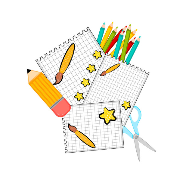 Group of papers and school supplies - Wektor, obraz
