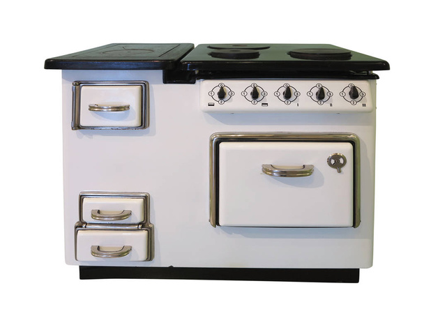 Estufa de cocina retro vintage vieja blanca aislada sobre fondo blanco
 - Foto, Imagen