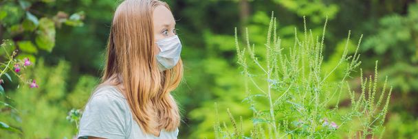 Young woman in medical mask, allergy to ragweed. - Fotografie, Obrázek