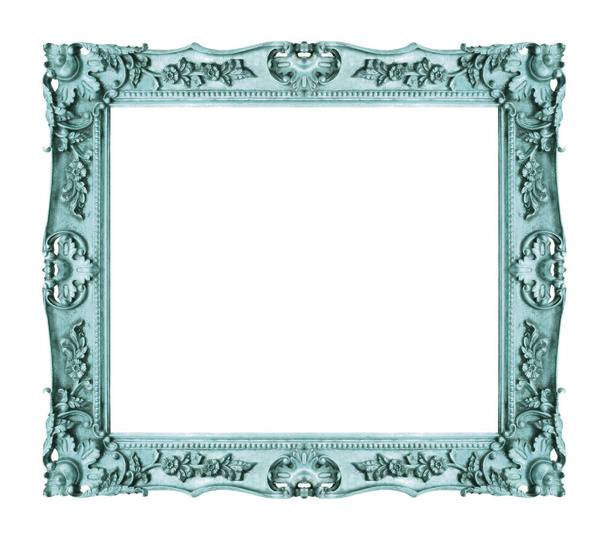 antieke blauw frame geïsoleerd op een witte achtergrond, uitknippad. - Foto, afbeelding