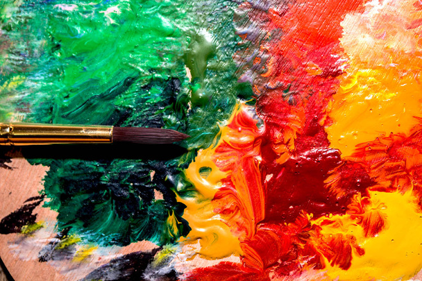 Rajz és művészeti festmény, a színes paletta, akvarell festék tábla beállítása - Fotó, kép