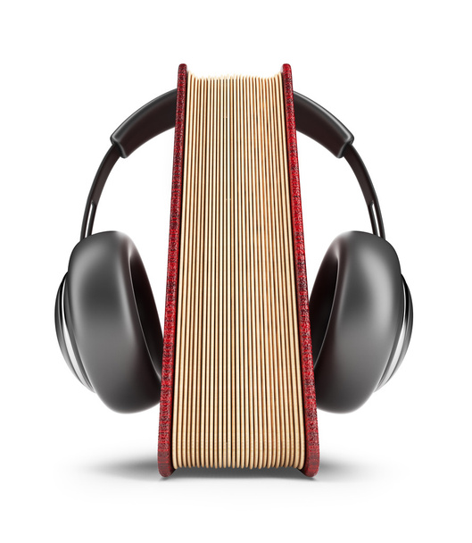 Book with audio headphones. 3D Icon isolated on white background - Photo, Image