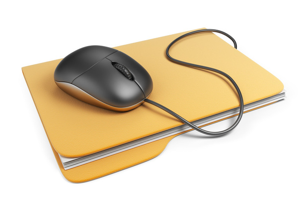 Computer mouse on folder. 3D Icon isolated on white background - Photo, image