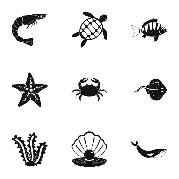 Sea nature icons set, simple style - Вектор,изображение