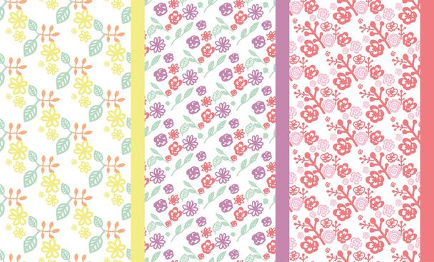 Conjunto de doodle padrão floral
 - Vetor, Imagem