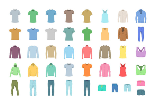Set of Colorful men's and womens clothes. flat style. isolated on white background - Vector, Image