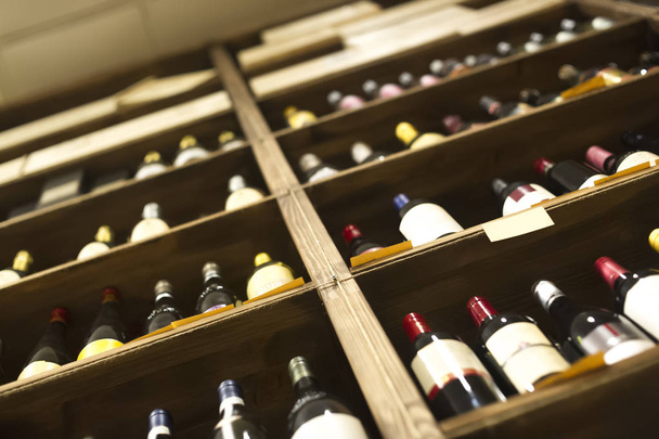 Wine cellar with elite drinks on shelves - Photo, Image