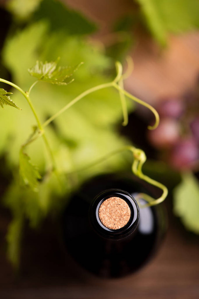A bottle wine close up with a cork. Top view - Photo, Image