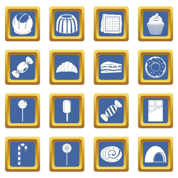 Sweets and candies icons set blue - Vecteur, image