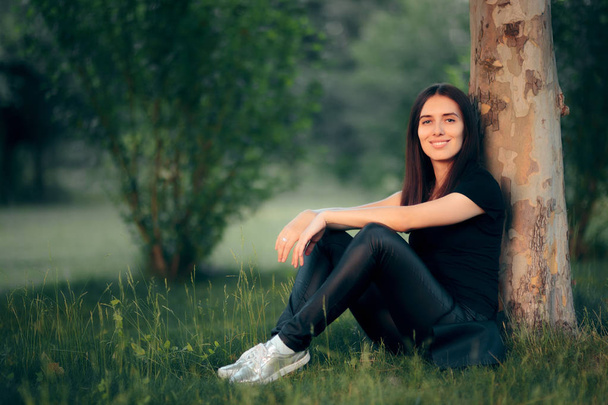 Woman Wearing Fashionable Casual Outfit Relaxing Outdoors  - Photo, Image