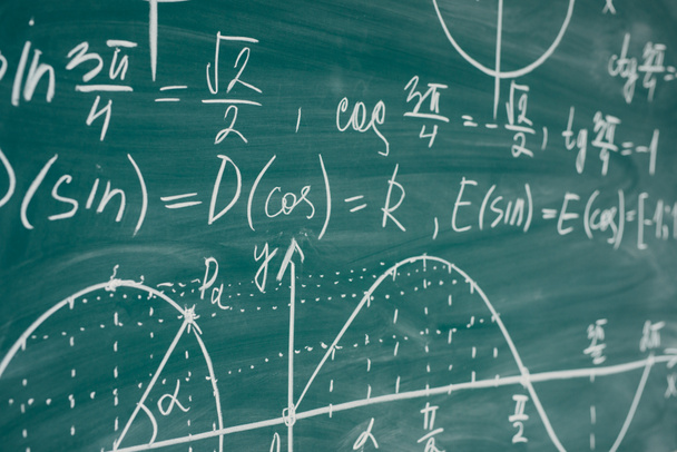 Trigonometry. School Chalkboard Function graphs Math lesson. - Zdjęcie, obraz