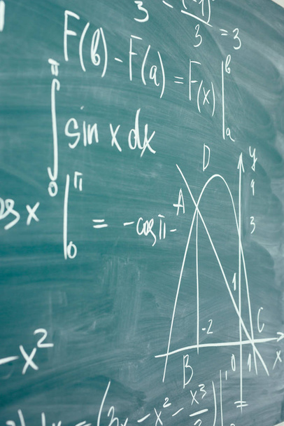 Math class. Algebra. The formulas are written on the school board - Фото, изображение