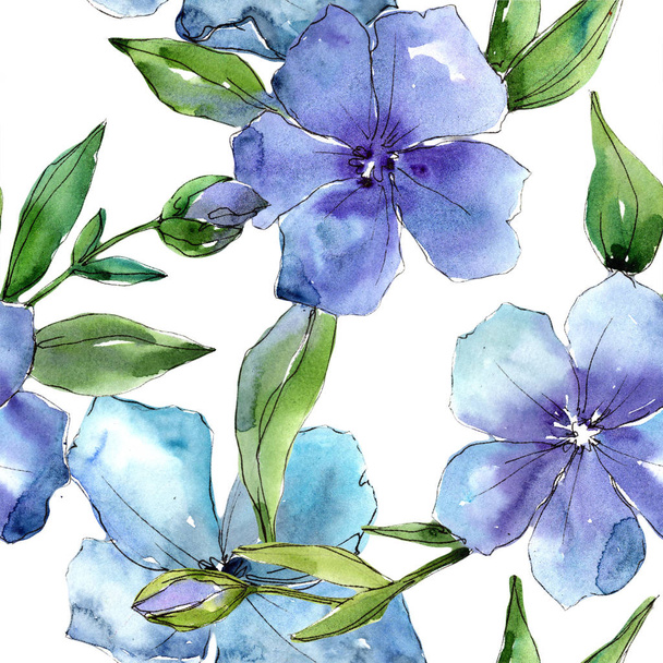 Watercolor blue flax flower. Floral botanical flower. Seamless background pattern. Fabric wallpaper print texture. Aquarelle wildflower for background, texture, wrapper pattern, frame or border. - Photo, Image