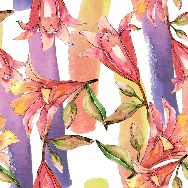 Watercolor orange amaryllis. Floral botanical flower. Seamless background pattern. Fabric wallpaper print texture. Aquarelle wildflower for background, texture, wrapper pattern, frame or border. - Photo, Image
