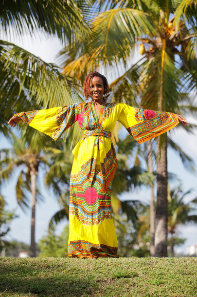 una attraente donna afroamericana in posa nel parco
 - Foto, immagini