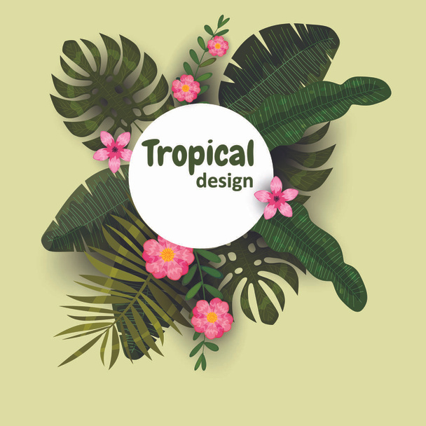 Carte jungle tropicale estivale avec feuilles de fleurs. Cartoon style. Illustration vectorielle isolée
 - Vecteur, image