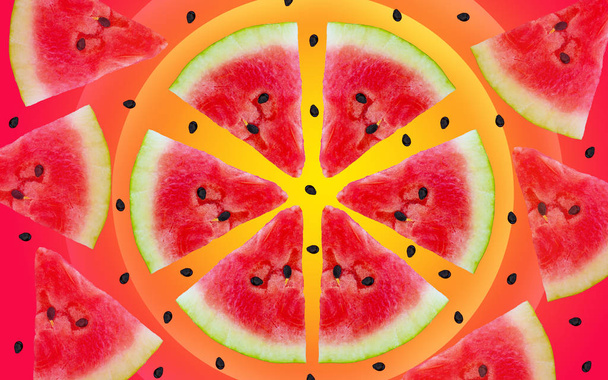 Wassermelonenstücke auf hellem Hintergrund. Sommer Wassermelone Hintergrund. - Foto, Bild