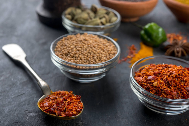 Set of colorful spices   on a dark  background.   - Photo, Image