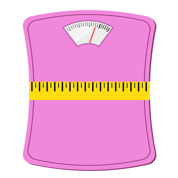 розовая женская шкала с измерительной лентой, дизайн концепции диеты, векторная иллюстрация запасов
 - Вектор,изображение