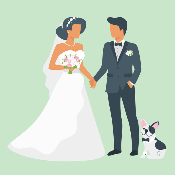 bruiloft dag illustratie met hond - Vector, afbeelding