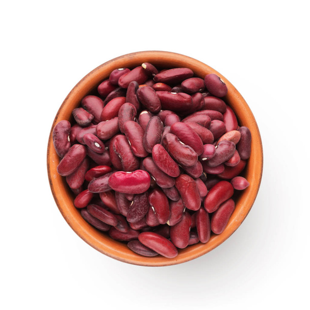 Červené fazole v misce na bílém pozadí - Fotografie, Obrázek