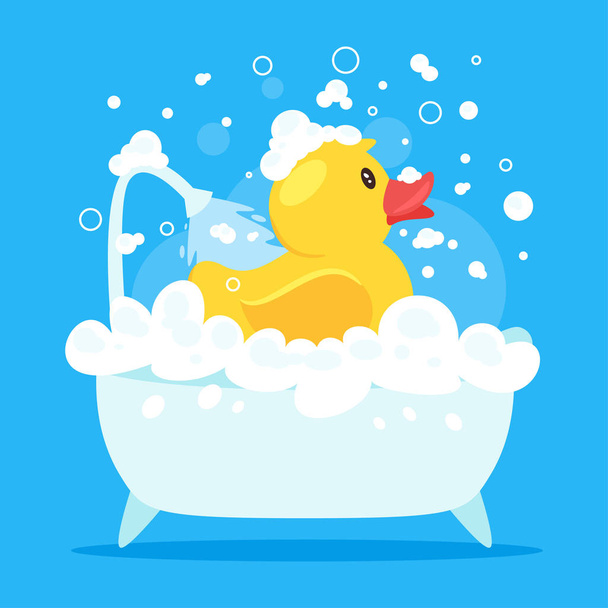 rubber duck taking a bath - Vector, Image