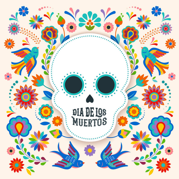 Day of the dead, Dia de los moertos, banner with colorful Mexican flowers. Fiesta, holiday poster, party flyer, greeting card - Vector, Image