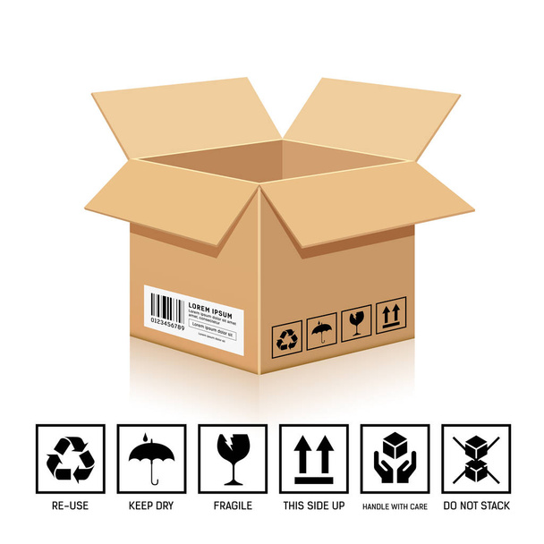Упаковка коробка коричневого цвета, с символом изолированы на белом фоне, векторная иллюстрация
 - Вектор,изображение