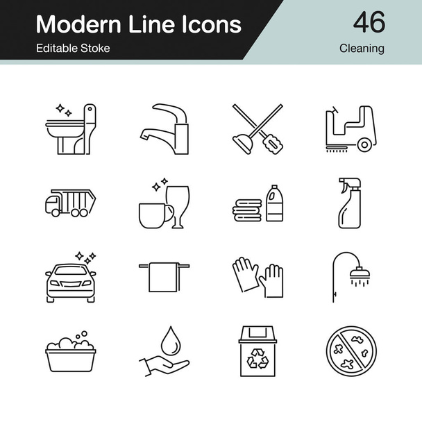 Cleaning icons. Modern line design set 46. For presentation, graphic design, mobile application, web design, infographics. Editable Stroke. Vector illustration. - Vector, Image