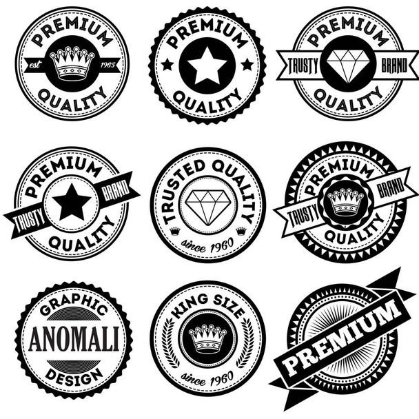 Set of classic company retro or old, vintage badges or banners, sign or logotype, labels and stickers with crown and star, ship steering wheel and anchor, glasses and moustache, laurel wreath - Photo, Image
