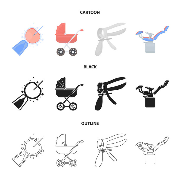 Artificial insemination, baby carriage, instrument, gynecological chair. Pregnancy set collection icons in cartoon,black,outline style vector symbol stock illustration web. - Vector, Image