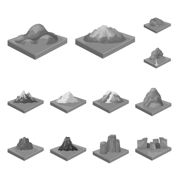 Mountains, massive monochrome icons in set collection for design. The surface of the earth vector isometric symbol stock web illustration. - Vector, Imagen