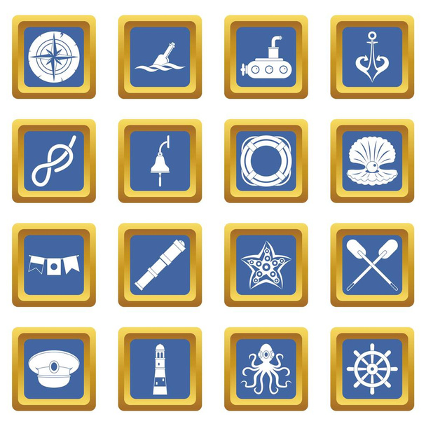 Nautical icons set blue - Vettoriali, immagini