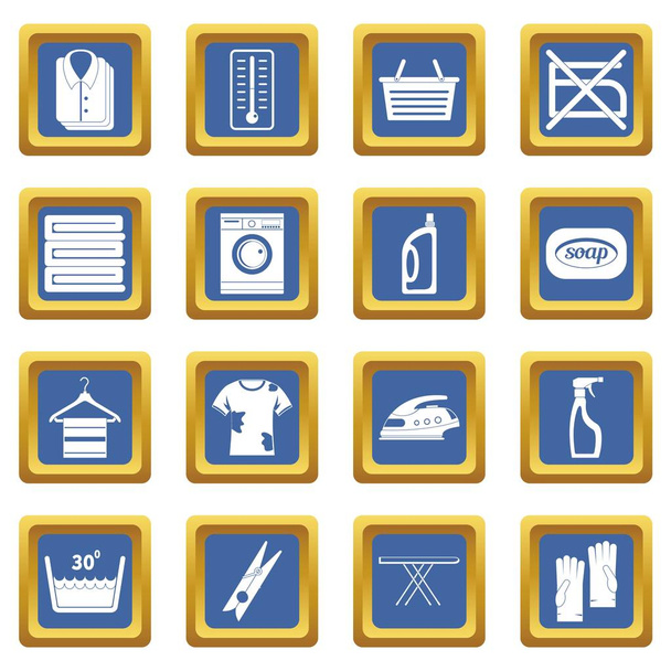 Laundry icons set blue - Vettoriali, immagini