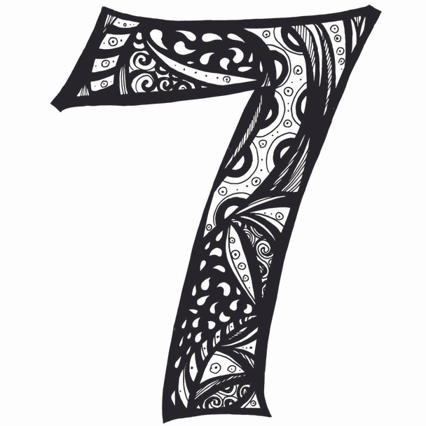 Zentangle gestileerde alfabet. Nummer 7 in de stijl van de doodle. - Vector, afbeelding
