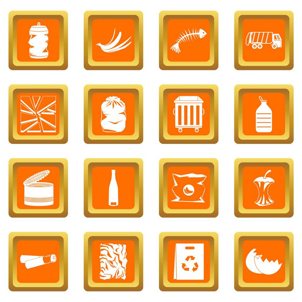 Waste and garbage icons set orange - Vektor, Bild