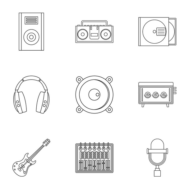 Music recording icon set, outline style - Вектор,изображение