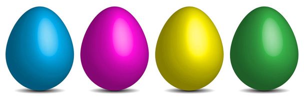 Set of plain colored easter eggs with shadows, isolated on white background. - Vector, Image