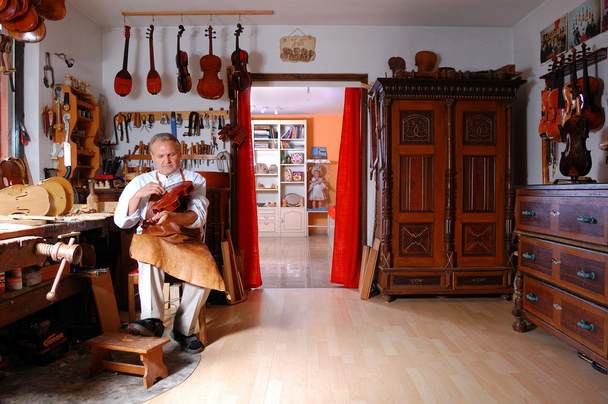 Violin builder and his workshop - Photo, Image