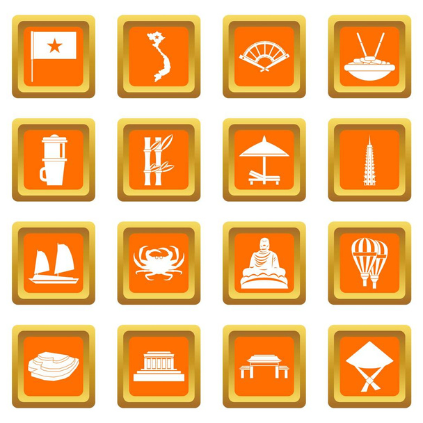 Vietnam travel icons set orange - Vector, Image