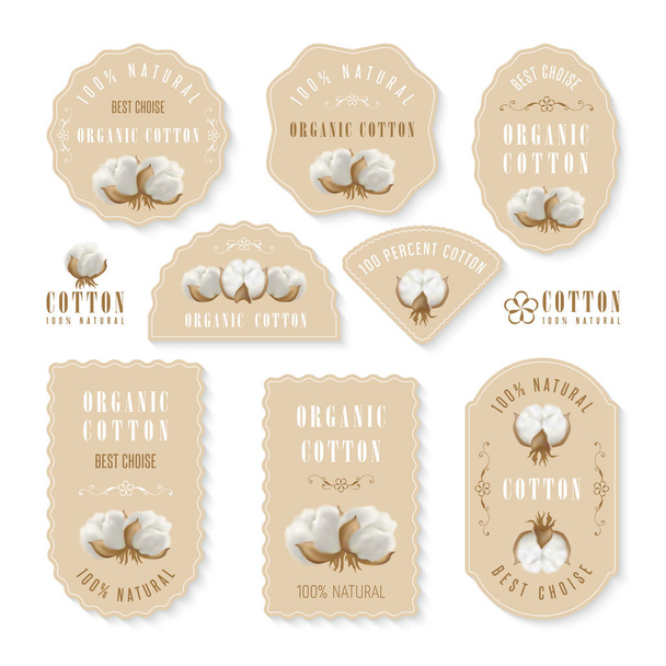 Set of tags and logo for cotton manufacture - Vector, Image
