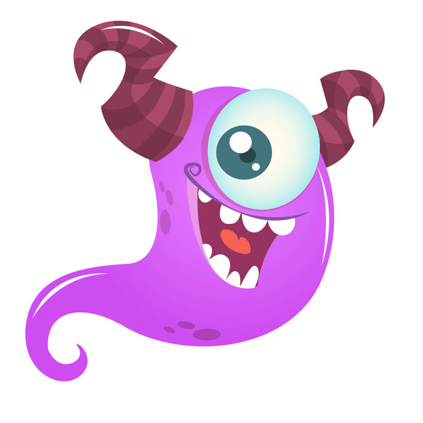 Happy cartoon monster with one eye. Vector  Halloween illustration of purple ghost - Vektor, kép