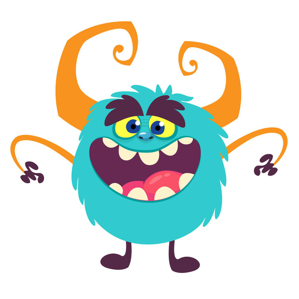 Rajzfilm boldog Monster nagy száj nevetve. Vektoros illusztráció karakter kék szörnyeteg. Halloween design - Vektor, kép