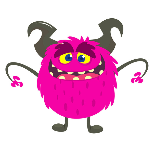 Happy cartoon monster. Vector Halloween illustration. Big set of cartoon monsters - Vector, Imagen