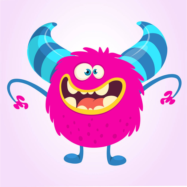 Happy cartoon monster troll. Vector Halloween pink monster character illustration - ベクター画像