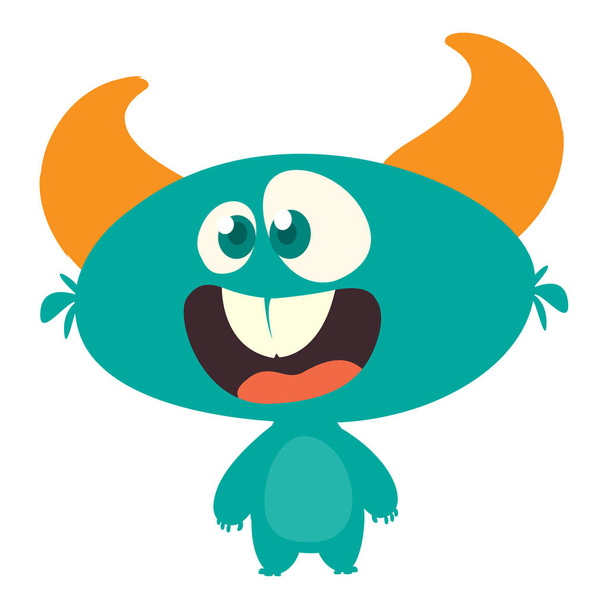 Sorprendido lindo icono monstruo de dibujos animados. Vector monstruo mascota. Diseño de Halloween para emblema o pegatina
 - Vector, imagen