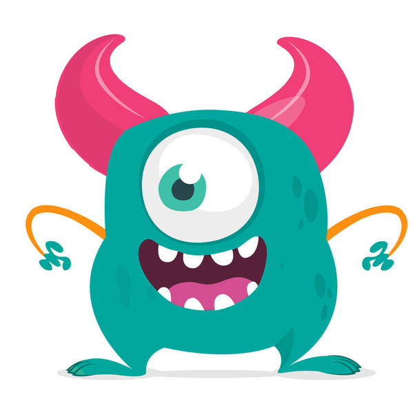 Funny cartoon monster with one eye. Vector blue monster illustration. Halloween design - ベクター画像