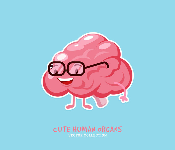 Happy brain icon. Brain cute character. Illustration for anatomy education for children. Human body organ icon. Smart logo. - Vector, Image